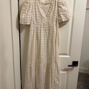 Just Me Cream Eyelet Midi Dress